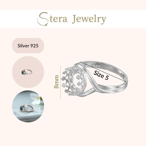 925 Sterling Silver Size 5-9 Ring Blank with 8mm Round Bezel in Kuwait