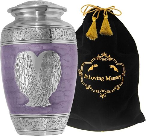 LETUSTO Cremation Urn for Human Ashes for Adults, Funeral Burial Handcrafted Decorative Urns with Velvet Bag for Easy Preservation and Portability (Angel Wing-White) in Kuwait