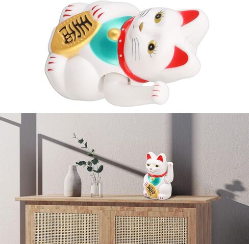 4 Inch Lucky Fortune Cat Maneki Neko, Lucky Cat Decor Hand Waving Welcoming Cat for Home Desk Ornament Gift Giving, Feng Shui Business Ornament Home Decor (White) in Saudi Arabia