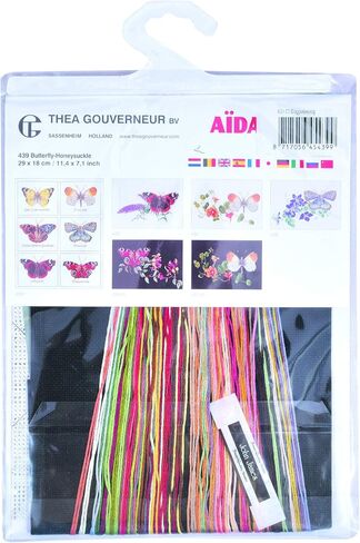 Thea Gouverneur - Counted Cross Stitch Kit - Butterfly-Nasturtium - Aida Black - 18 Count - for Adults - 437.05 in Saudi Arabia