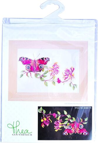Thea Gouverneur - Counted Cross Stitch Kit - Butterfly-Nasturtium - Aida Black - 18 Count - for Adults - 437.05 in Saudi Arabia