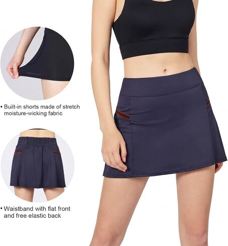 POSHDIVAH Women's Athletic Skirts with Built-in Shorts Skorts for Tennis Golf Running Workout and Casual in Saudi Arabia
