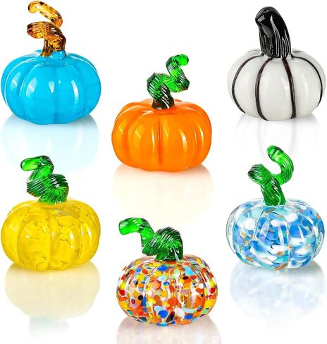 3 Pcs Halloween Hand Blown Glass Pumpkin Decorations, Mini Pumpkins Halloween Pumpkin Figurines, Glass Fruit Decor for Halloween Thanksgiving Ornament, Fall Harvest and Collectible Figurine Present in Saudi Arabia