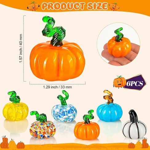 3 Pcs Halloween Hand Blown Glass Pumpkin Decorations, Mini Pumpkins Halloween Pumpkin Figurines, Glass Fruit Decor for Halloween Thanksgiving Ornament, Fall Harvest and Collectible Figurine Present in Saudi Arabia