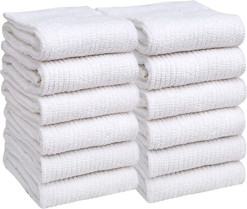 Bumble Deluxe Bar Towels | 16" x 19" Premium Bar Mop for Kitchen | Super Absorbent Kitchen Towels | 100% Cotton Heavy Weight 2-ply Yarn| Ribbed Weave (12 Pack) (White) in Kuwait