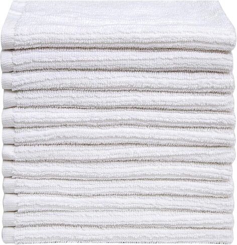 Bumble Deluxe Bar Towels | 16" x 19" Premium Bar Mop for Kitchen | Super Absorbent Kitchen Towels | 100% Cotton Heavy Weight 2-ply Yarn| Ribbed Weave (12 Pack) (White) in Kuwait