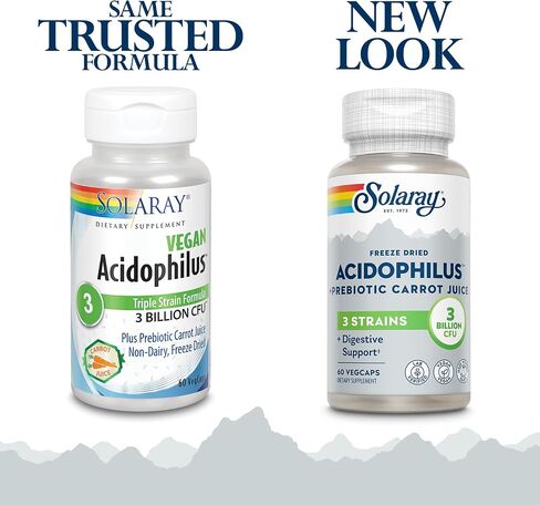 SOLARAY Acidophilus 3 Strain Probiotic & Prebiotic Carrot Juice | 3 Billion CFU, Vegan & Freeze Dried | 30 VegCaps | Pack of 2 in Saudi Arabia
