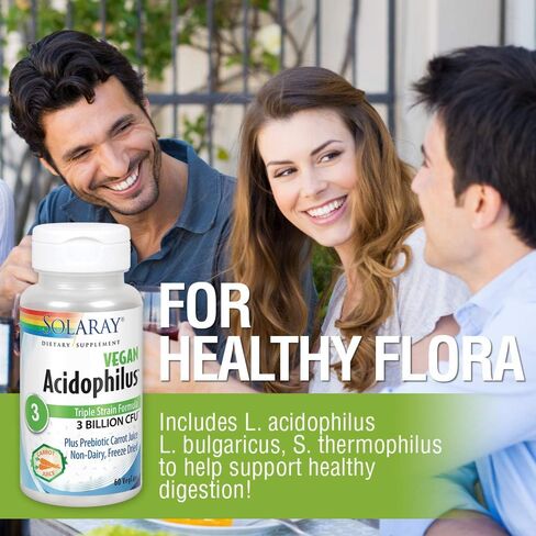SOLARAY Acidophilus 3 Strain Probiotic & Prebiotic Carrot Juice | 3 Billion CFU, Vegan & Freeze Dried | 30 VegCaps | Pack of 2 in Saudi Arabia