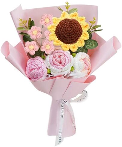 YIEFNYIN Crochet Flowers Bouquet 2024 New Handmade Completed Knitted Flowers Bouquet for Mother's Day Graduation's Day Gifts Home Kitchen Wedding Decorations（Pink） in Saudi Arabia