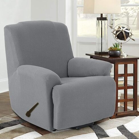 TIANSHU Stretch Recliner Chair Cover, Recliner Cover wiht Jacquard Fabric, Chair Covers for Reclining Chair, 1 Piece Furniture Cover Protector for Recliner Slipcover with Pocket (Light Gray) in Saudi Arabia