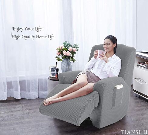 TIANSHU Stretch Recliner Chair Cover, Recliner Cover wiht Jacquard Fabric, Chair Covers for Reclining Chair, 1 Piece Furniture Cover Protector for Recliner Slipcover with Pocket (Light Gray) in Saudi Arabia