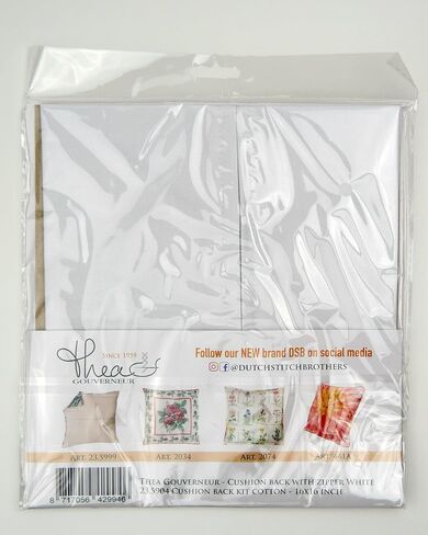 Thea Gouverneur Cushion Back Kit with Zipper - White - for Any 16x16 Inch (40x40cm) Cushion- Cross Stitch Creations - Embroidery - for Adults - 23.5904 in Kuwait