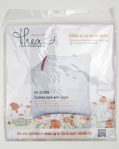 Thea Gouverneur Cushion Back Kit with Zipper - White - for Any 16x16 Inch (40x40cm) Cushion- Cross Stitch Creations - Embroidery - for Adults - 23.5904 in Kuwait
