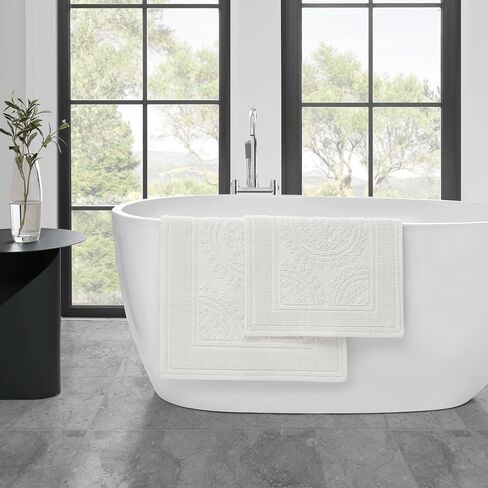 Jean Pierre New York Cotton StoneWash Medallion 17x24/20x32 in. 2-Piece Bath Rug Set, White in Saudi Arabia