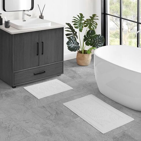 Jean Pierre New York Cotton StoneWash Medallion 17x24/20x32 in. 2-Piece Bath Rug Set, White in Saudi Arabia