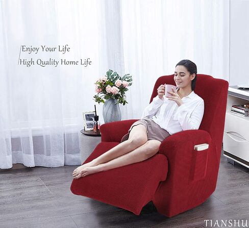 TIANSHU Stretch Recliner Chair Cover, Recliner Cover wiht Jacquard Fabric, Chair Covers for Reclining Chair, 1 Piece Furniture Cover Protector for Recliner Slipcover with Pocket (Light Gray) in Saudi Arabia
