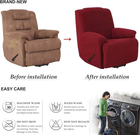 TIANSHU Stretch Recliner Chair Cover, Recliner Cover wiht Jacquard Fabric, Chair Covers for Reclining Chair, 1 Piece Furniture Cover Protector for Recliner Slipcover with Pocket (Light Gray) in Saudi Arabia