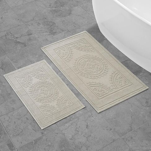 Jean Pierre New York Cotton StoneWash Medallion 17x24/20x32 in. 2-Piece Bath Rug Set, White in Saudi Arabia