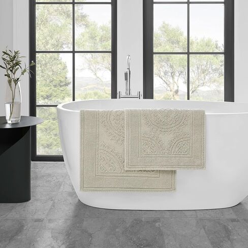 Jean Pierre New York Cotton StoneWash Medallion 17x24/20x32 in. 2-Piece Bath Rug Set, White in Saudi Arabia