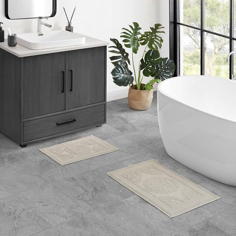 Jean Pierre New York Cotton StoneWash Medallion 17x24/20x32 in. 2-Piece Bath Rug Set, White in Saudi Arabia