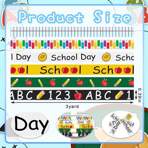 4 Rolls 20 Yards Back to School Ribbons, First Day of School Grosgrain Ribbons Welcome Back 3/8" Ribbons School Rock Ribbons Book Apple Gift Wrapping Ribbons for Teacher Kindergarten Party Supplies in Kuwait
