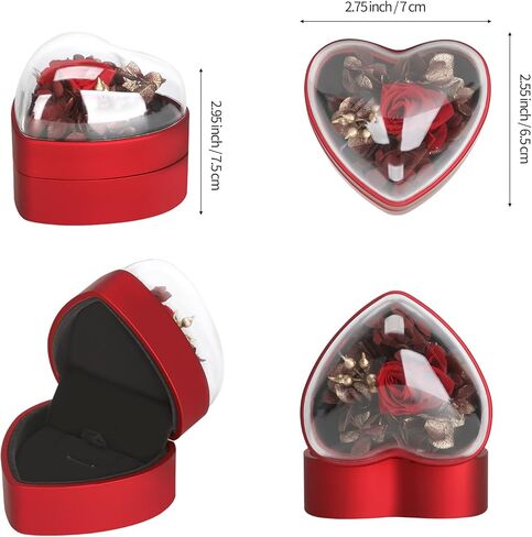 LETURE الإبداعية على شكل قلب قلادة قلادة هدية مربع مع زهرة، حالة عرض المجوهرات الصغيرة لاقتراح الخطوبة الزفاف عيد الحب (أسود) in Kuwait
