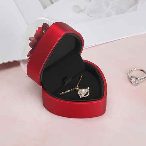 LETURE الإبداعية على شكل قلب قلادة قلادة هدية مربع مع زهرة، حالة عرض المجوهرات الصغيرة لاقتراح الخطوبة الزفاف عيد الحب (أسود) in Kuwait