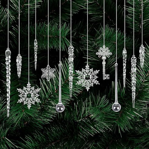 20 Pcs Acrylic Icicles Clear Snowflake Hanging Icicles Simulated Ice Stick Christmas Icicle Ornaments Set for Christmas Tree Pendant Christmas Decorations in Saudi Arabia