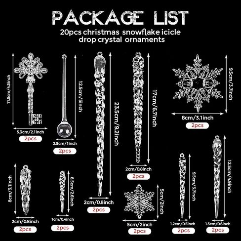20 Pcs Acrylic Icicles Clear Snowflake Hanging Icicles Simulated Ice Stick Christmas Icicle Ornaments Set for Christmas Tree Pendant Christmas Decorations in Saudi Arabia