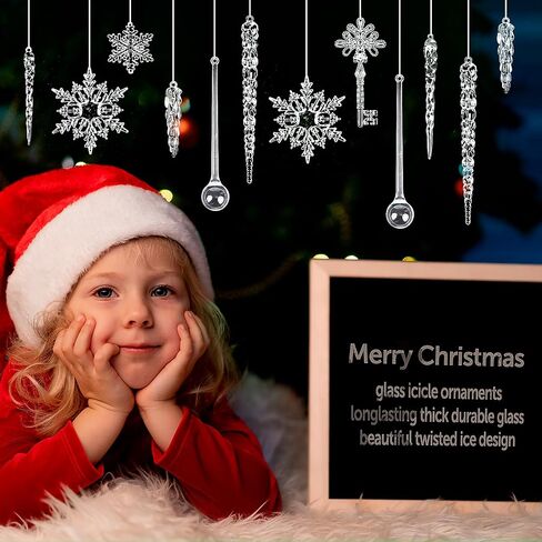 20 Pcs Acrylic Icicles Clear Snowflake Hanging Icicles Simulated Ice Stick Christmas Icicle Ornaments Set for Christmas Tree Pendant Christmas Decorations in Saudi Arabia