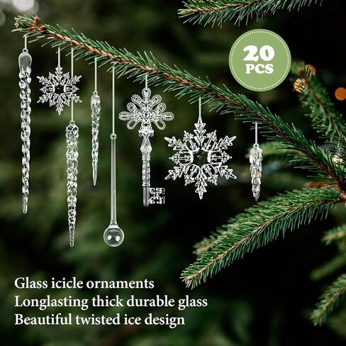 20 Pcs Acrylic Icicles Clear Snowflake Hanging Icicles Simulated Ice Stick Christmas Icicle Ornaments Set for Christmas Tree Pendant Christmas Decorations in Saudi Arabia