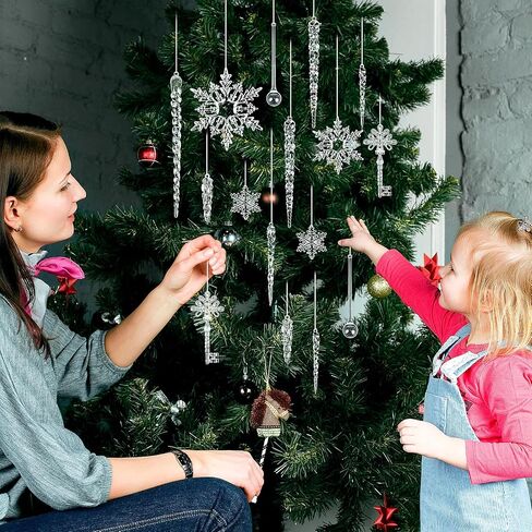 20 Pcs Acrylic Icicles Clear Snowflake Hanging Icicles Simulated Ice Stick Christmas Icicle Ornaments Set for Christmas Tree Pendant Christmas Decorations in Saudi Arabia