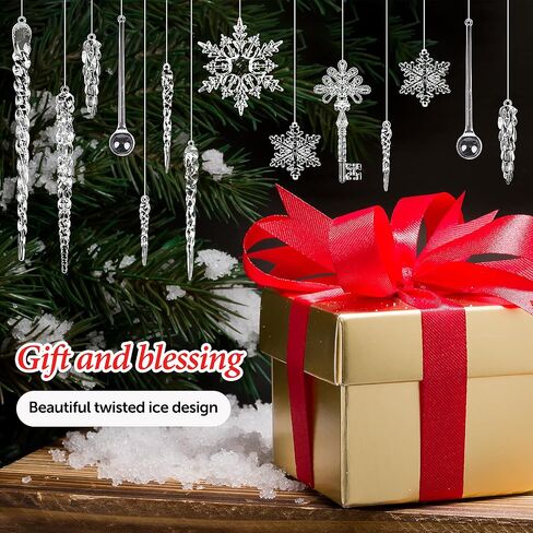 20 Pcs Acrylic Icicles Clear Snowflake Hanging Icicles Simulated Ice Stick Christmas Icicle Ornaments Set for Christmas Tree Pendant Christmas Decorations in Saudi Arabia