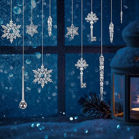 20 Pcs Acrylic Icicles Clear Snowflake Hanging Icicles Simulated Ice Stick Christmas Icicle Ornaments Set for Christmas Tree Pendant Christmas Decorations in Saudi Arabia