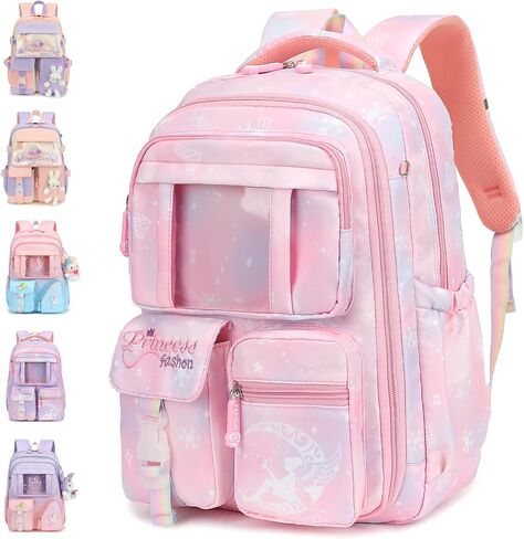 Girls Backpack for School Bookbag Kids Cute Waterpoof Backpack Elementary Students Book Bag Grades 1 to 4 (Diamond Pink) in Saudi Arabia