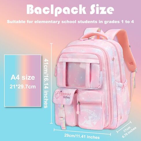 Girls Backpack for School Bookbag Kids Cute Waterpoof Backpack Elementary Students Book Bag Grades 1 to 4 (Diamond Pink) in Saudi Arabia