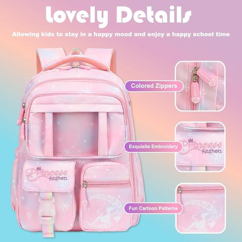 Girls Backpack for School Bookbag Kids Cute Waterpoof Backpack Elementary Students Book Bag Grades 1 to 4 (Diamond Pink) in Saudi Arabia