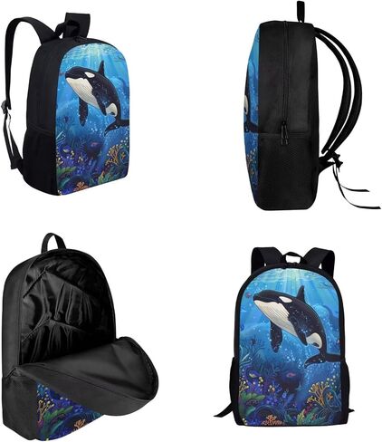17 Inch Animal Print School Backpack And Lunch Box Set for Kids Lightweight Undersea Killer Whale Orca Backpack for Boys Girl School Bag with Insulated Lunchbox Pencil Case Student Bookbag in Saudi Arabia