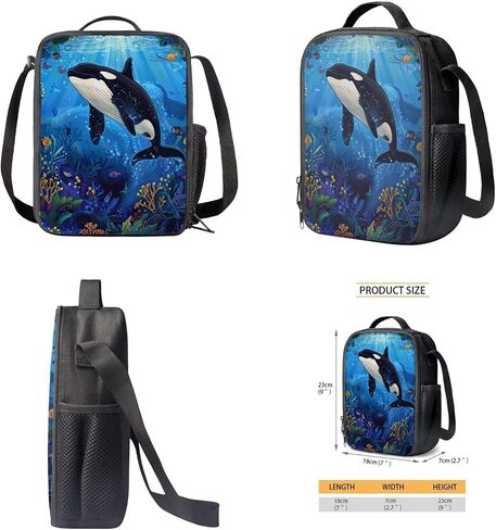 17 Inch Animal Print School Backpack And Lunch Box Set for Kids Lightweight Undersea Killer Whale Orca Backpack for Boys Girl School Bag with Insulated Lunchbox Pencil Case Student Bookbag in Saudi Arabia