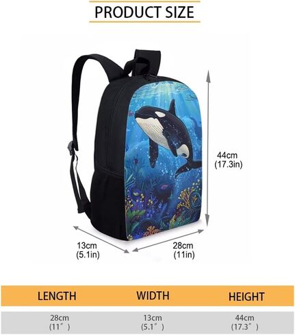 17 Inch Animal Print School Backpack And Lunch Box Set for Kids Lightweight Undersea Killer Whale Orca Backpack for Boys Girl School Bag with Insulated Lunchbox Pencil Case Student Bookbag in Saudi Arabia