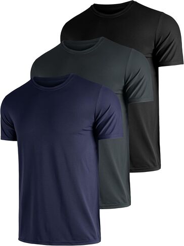Mens Shirts 3 Pack Dry Fit Tech Moisture Wicking Performance Quick Dry Elastic Athletic Crew Short Sleeve T Shirts in Saudi Arabia