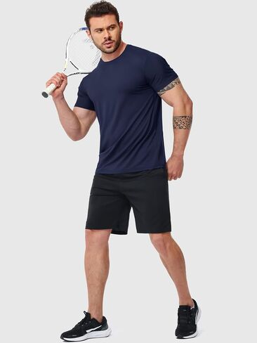 Mens Shirts 3 Pack Dry Fit Tech Moisture Wicking Performance Quick Dry Elastic Athletic Crew Short Sleeve T Shirts in Saudi Arabia