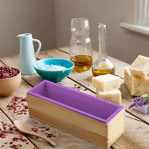 3PCS 47oz Silicone Soap Kit, Yellow Rectangular Silicone Loaf Soap Making with 3 Wooden Boxes and 3 Lids, DIY Supplies for Soap Making in Saudi Arabia