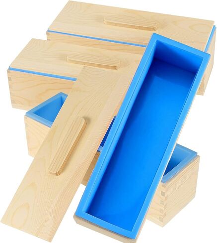 3PCS 47oz Silicone Soap Kit, Yellow Rectangular Silicone Loaf Soap Making with 3 Wooden Boxes and 3 Lids, DIY Supplies for Soap Making in Saudi Arabia