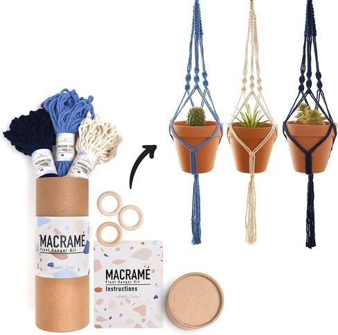 Macrame Kit, Makes 3 DIY Plant Hangers for Teens & Adult Beginners, Craft Supplies for Boho Art Project-3 Custom Color Macrame Cord, Wooden Rings & Instructions in Kuwait