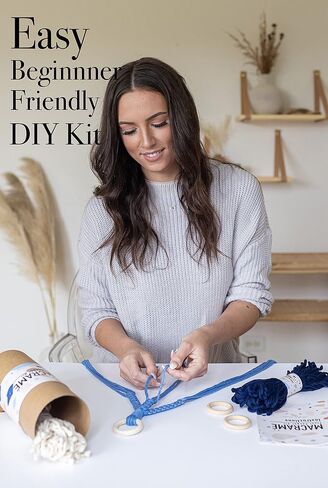 Macrame Kit, Makes 3 DIY Plant Hangers for Teens & Adult Beginners, Craft Supplies for Boho Art Project-3 Custom Color Macrame Cord, Wooden Rings & Instructions in Kuwait