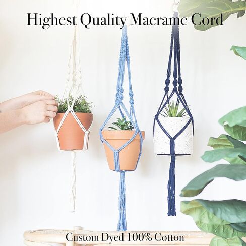Macrame Kit, Makes 3 DIY Plant Hangers for Teens & Adult Beginners, Craft Supplies for Boho Art Project-3 Custom Color Macrame Cord, Wooden Rings & Instructions in Kuwait