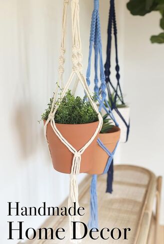 Macrame Kit, Makes 3 DIY Plant Hangers for Teens & Adult Beginners, Craft Supplies for Boho Art Project-3 Custom Color Macrame Cord, Wooden Rings & Instructions in Kuwait