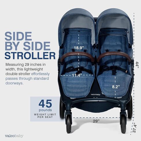 Valco Baby - Trend Duo Double - عربة أطفال مزدوجة جنبًا إلى جنب لحديثي الولادة والأطفال الصغار - سهلة الطي، قابلة للطي، متعددة الأوضاع، عربة أطفال مزدوجة بمظلة كبيرة 2025 (أسود ليلي) in Kuwait