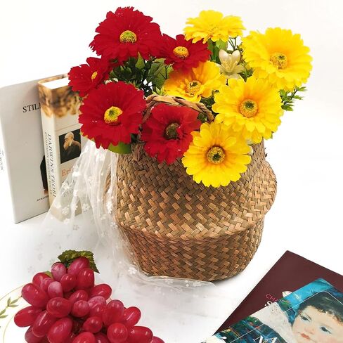 حديقة الحلزون 12 رأسًا من زهور الأقحوان الاصطناعية الحريرية، لونين من زهور الأقحوان جربيرا الحريرية مع مزهرية واحدة من ورق الكرافت للمنزل والمكتب وديكور استحمام الطفل وترتيب زهور الزفاف (الأحمر والأصفر) in Kuwait